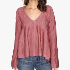 Free People Sundae Bell Sleeve Flowy Sweater Rose Pink Size XS Linen Cotton Boho
